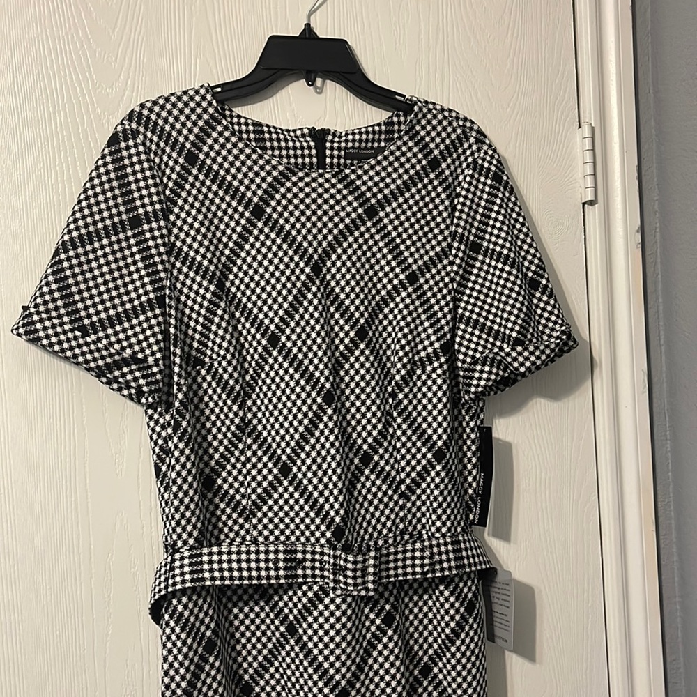 Maggy London Plaid Belted Knit Sheath Dress